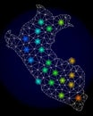 Polygonal Network Mesh Map of Peru with Bright Light Spots Royalty Free Stock Photo