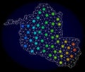 Polygonal Network Mesh Map of Rondonia State with Bright Light Spots Royalty Free Stock Photo