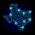 Polygonal Network Mesh Map of Texas State with Light Spots