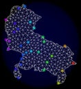 Polygonal Network Mesh Map of Uttar Pradesh State with Colorful Spectrum Light Spots