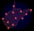 Polygonal Network Mesh Map of West Virginia State with Red Light Spots Royalty Free Stock Photo