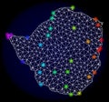 Polygonal Network Mesh Map of Zimbabwe with Colorful Spectrum Light Spots