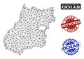 Polygonal Network Mesh Vector Map of Goias State and Network Grunge Stamps