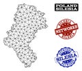 Polygonal Network Mesh Vector Map of Silesia Province and Network Grunge Stamps Royalty Free Stock Photo