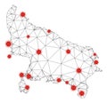 Polygonal Network Mesh Vector Uttar Pradesh State Map with Coronavirus