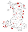 Polygonal Network Mesh Vector Wales Map with Coronavirus