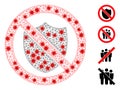 Polygonal Network No Shield Icon with Pathogen Items Royalty Free Stock Photo