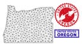 Polygonal Network Oregon State Map and Grunge Stamps