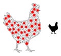 Polygonal Network Walking Chicken Icon with Virus Nodes