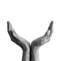 Polygonal open palms cupped hands up empty on white background m