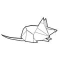 Polygonal outline mouse. Contour origami rat. Paper folded animal. The object is separate from the background. Vector element