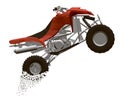 Polygonal quad bike flies with a trail of particles from the wheels. Side view. 3D. Vector illustration Royalty Free Stock Photo