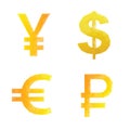 Polygonal ruble yen dollar euro signs Royalty Free Stock Photo