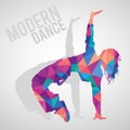 Polygonal silhouette of sportive girl dancing modern dance style