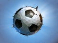 Polygonal soccer ball impact movement on blue background