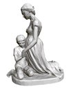 Polygonal statue of praying woman and children. 3D. Vector illustration