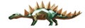 Polygonal Stegosaurus model, geometric design, vibrant colors, sharp spikes, stylized representation, isolated on