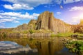 Polygonal structures of basalt columns, natural monument Panska skala near Kamenicky Senov, Czech Republic. Basalt organ pipes of