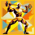 Polygonal Style Drawing Of Man Lifting Barbell: Ndebele Art Meets Pop Art Royalty Free Stock Photo