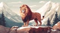 Flat Style Lion On Snow-capped Cliff Illustration