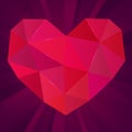 Polygonal vector heart on purple background. Ruby