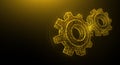 Polygonal vector illustration of gears isolated on dark background. Cogwheels or settings.