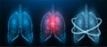 Polygonal vector illustration of inflamed diseased human lungs, healthy lungs and recovery of lung health