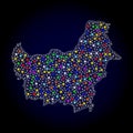 Mesh Network Map of Borneo Island with Colorful Light Spots