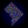 Mesh Carcass Map of District Columbia with Colorful Light Spots Royalty Free Stock Photo