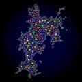 Mesh 2D Map of Komodo Island with Colorful Light Spots