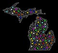 Mesh Network Map of Michigan State with Colorful Light Spots Royalty Free Stock Photo