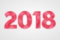 2018 polygonal vector symbol. Happy New Year illustration. red and white infographic logo on grey gradient background