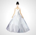 Polygonal wedding dress bride with a beautiful hairstyle