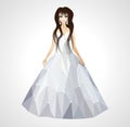 Polygonal wedding dress bride with long hair