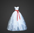 Polygonal wedding dress with shining sequins and red belt