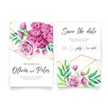 polygonal wedding invitation with watercolor flowers