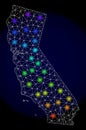 Polygonal Wire Frame Mesh Map of California State with Bright Light Spots Royalty Free Stock Photo