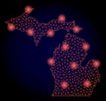 Polygonal Wire Frame Mesh Map of Michigan State with Red Light Spots Royalty Free Stock Photo