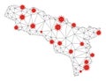 Polygonal Wire Frame Mesh Vector Abkhazia Map with Coronavirus