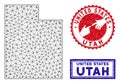 Polygonal Wire Frame Utah State Map and Grunge Stamps
