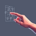 Polygonal wireframe image of human hand touch to electronic display abstract vector illustration Royalty Free Stock Photo