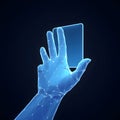 Polygonal wireframe image of human hand touch to electronic display abstract vector illustration Royalty Free Stock Photo