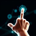 Polygonal wireframe image of human hand touch to electronic display abstract vector illustration Royalty Free Stock Photo