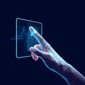 Polygonal wireframe image of human hand touch to electronic display abstract vector illustration Royalty Free Stock Photo