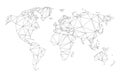 Polygonal world map vector simplified to triangular lines on white background