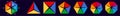 Polygons divided into triangles with some space left, three to eight parts version, simple infographics element