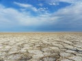 Salt flat polygons in desert and blue sky , Aran Lake , Iran