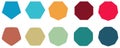 Polygons with various number of sides pentagon, hexagon, heptagon, octagon, nonagon icons, sharp and slightly rounded version Royalty Free Stock Photo