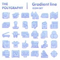 Polygraphy flat icon set, printing symbols collection, vector sketches, logo illustrations, publishing signs blue