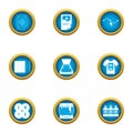 Polygraphy icons set, flat style